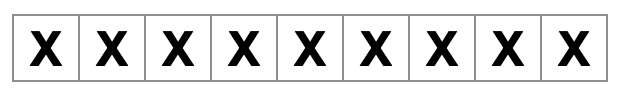 nine x-filled squares in a line